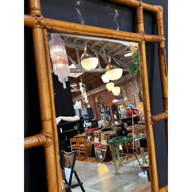 Wood Vintage Italian Square Bamboo Wall Mirror 1980s For Sale - Image 7 of 7
