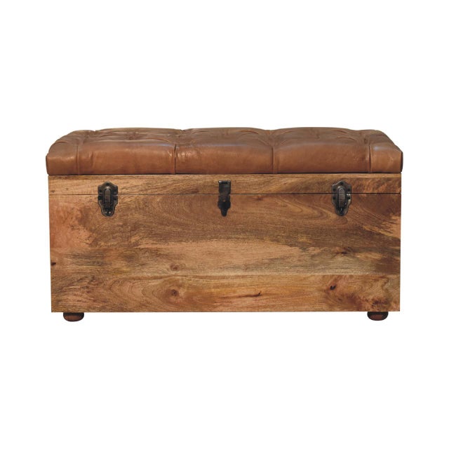 This elegant storage trunk blends function and craftsmanship. Handcrafted from solid mango wood in a smooth oak-inspired...