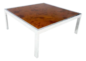 Faux Molten Metal Style Copper Top Chrome Base 36" Square Coffee Table