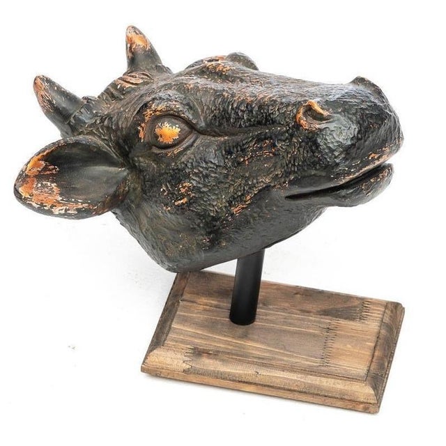 Vintage Mexican Folk Art Cow Head Statue Chairish