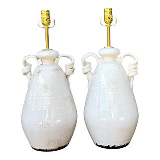 Vintage Crackle Glaze Ceramic Lamps - a Pair For Sale