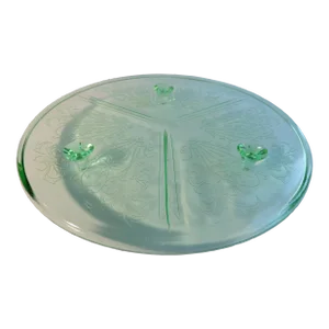 Circa 1932 Us Paneled Aster Cake Stand Depression Vaseline Glass
