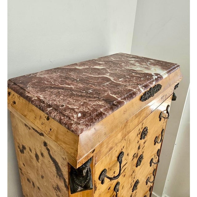 Mid-20th Century Burl Wood Marble-Top Tall Chest of Drawers For Sale In West Palm - Image 6 of 8