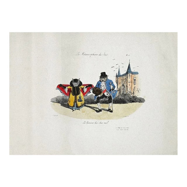 JJ Grandville, Metamorphosis Day, Lithograph and Watercolor, 1830s For Sale