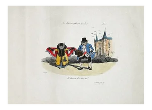 JJ Grandville, Metamorphosis Day, Lithograph and Watercolor, 1830s