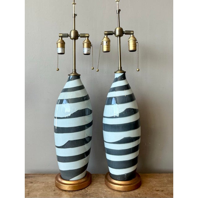 Late 20th Century Vintage Regency Bunny Williams Glazed Ceramic Lamps - A Pair For Sale - Image 5 of 8