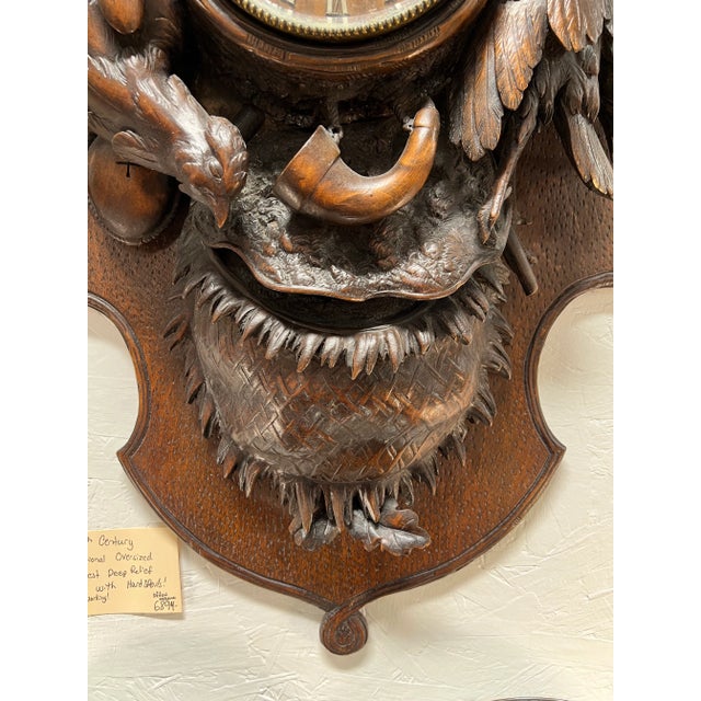 19th Century Black Forest Carved "Spoils of the Hunt" Wall Clock For Sale - Image 11 of 12