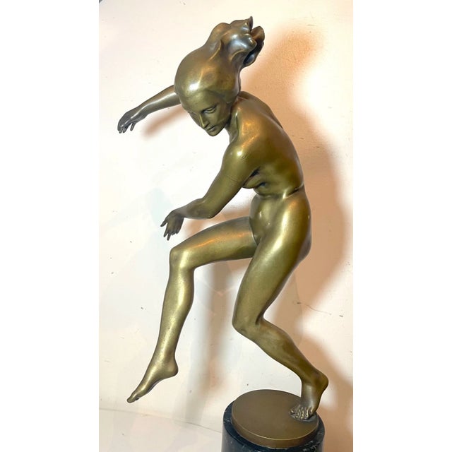 Large Antique Austrian 1800's Karl Perl Figural Nude Art Deco Lady Bronze Statue For Sale In New York - Image 6 of 12