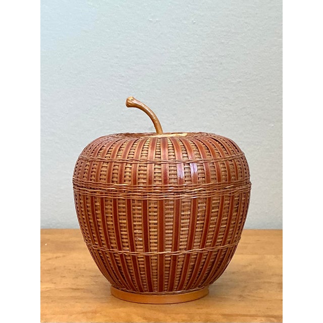 Late 20th Century Vintage Shanghai Weave Rattan Lidded Apple For Sale - Image 5 of 12
