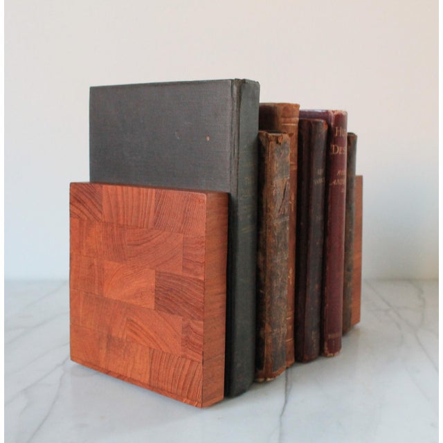 Mid 20th Century Mid-Century Square Butcher Block Wood Bookends For Sale - Image 5 of 10