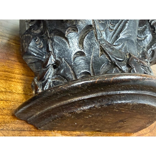 18th Century Antique Carved Dark Wood Capitals, Pair For Sale - Image 11 of 12