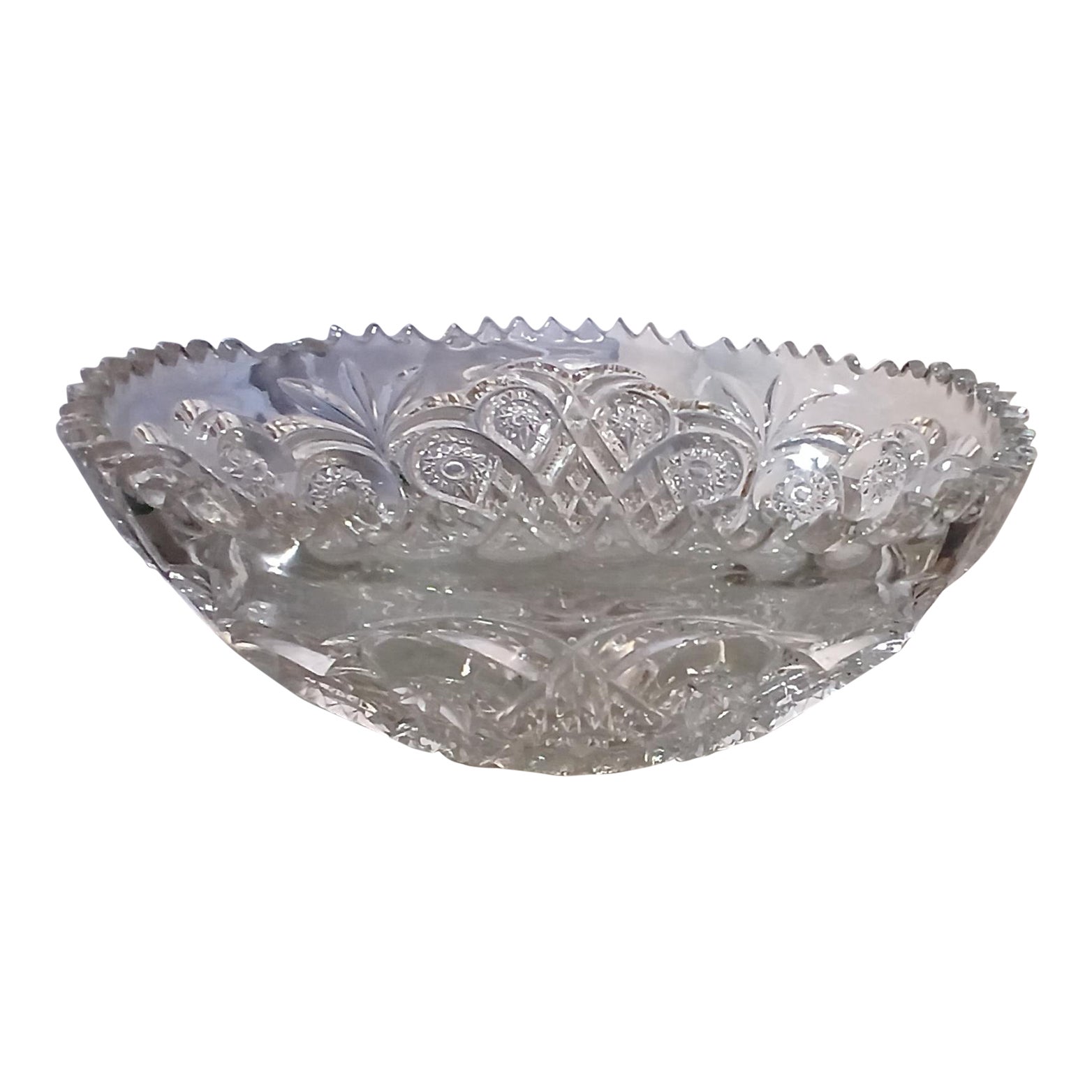 1910s EAPG Pressed Glass Ruffled Edge Pinwheel Large Centerpiece Bowl ...
