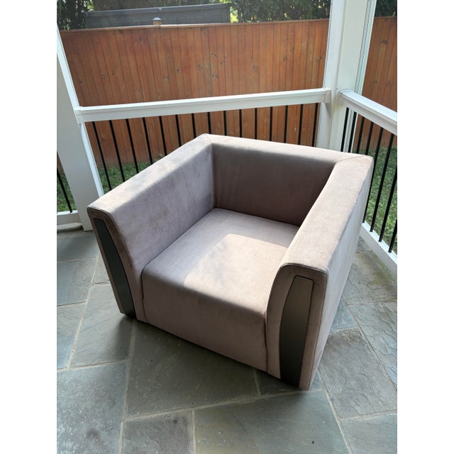 Suede Armchair in the Style of Minotti’s Suitcase Collection For Sale - Image 10 of 12