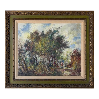 1960s Vintage Impressionist Abstract Landscape Oil on Canvas Painting, Framed For Sale