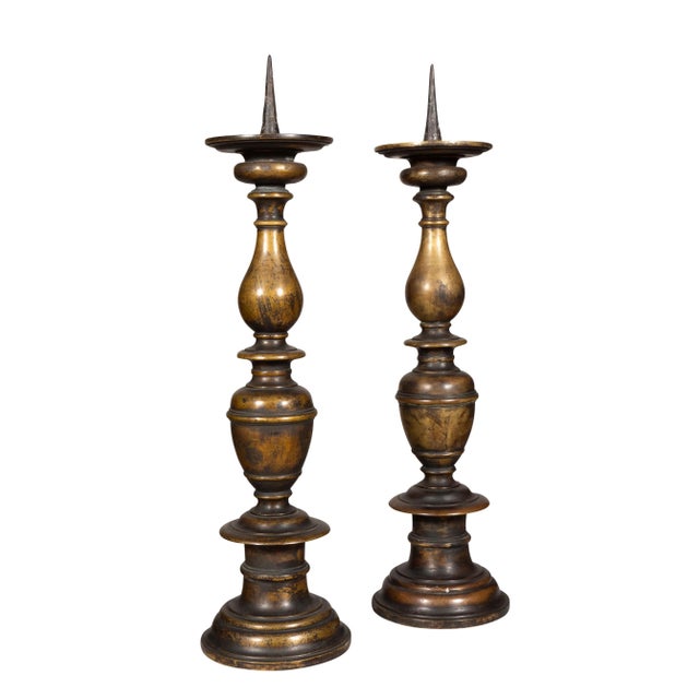Large Flemish Bronze Pricket Sticks - a Pair For Sale - Image 4 of 11