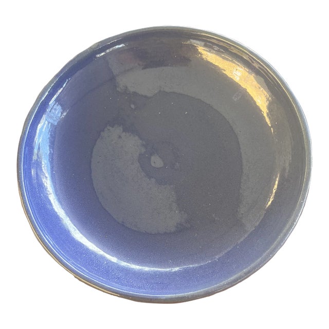 Blue Low Bowl /Plate by Bybee Kentucky Pottery Signed For Sale