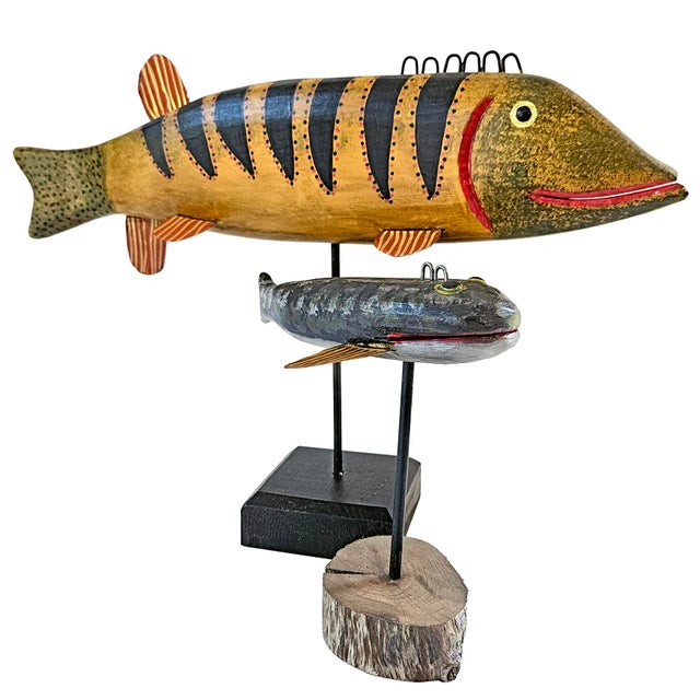 Contemporary Folk Art Fish Decoys by Ronald Derrow Set of 2 For Sale - Image 4 of 18