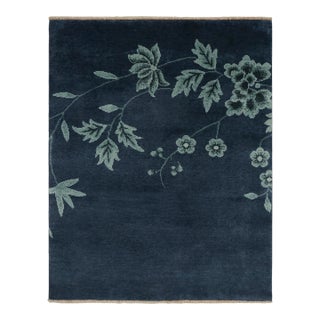 Rug & Kilim’s Chinese Art Deco Style Rug in Blue With Floral Pattern For Sale