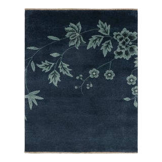 Rug & Kilim’s Chinese Art Deco Style Rug in Blue With Floral Pattern For Sale