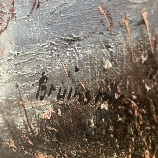 Textile 1960s Cornelis Bruinsma (B. 1942) Winter Dutch Landscape Oil Painting With Coa & Robert Sills Gallery 43" Frame For Sale - Image 7 of 12