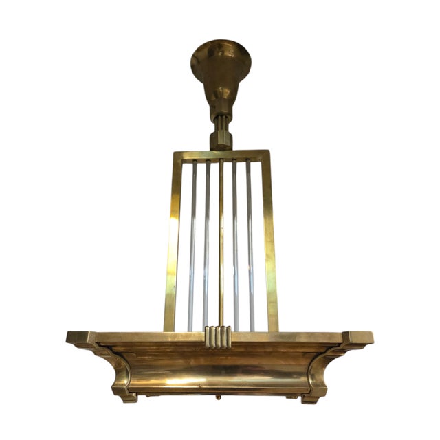 Metal Early 20th Century Rectangular Industrial Brass and Glass Rod Vintage Chandelier For Sale - Image 7 of 18