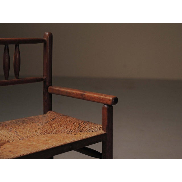 Brown Brutalist Wood and Straw Armchair, France, 1950 For Sale - Image 8 of 18