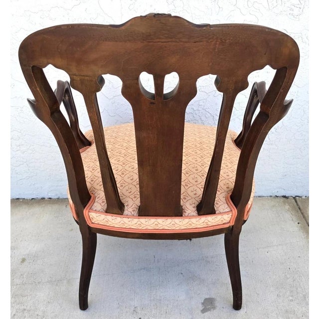 Wood 19th Century Antique Art Nouveau Edwardian Carved Walnut Armchair For Sale - Image 7 of 16