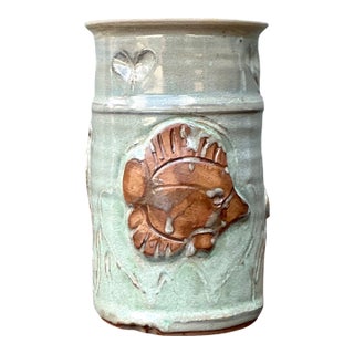 Handcrafted Sea Life Motif Ceramic Vase For Sale