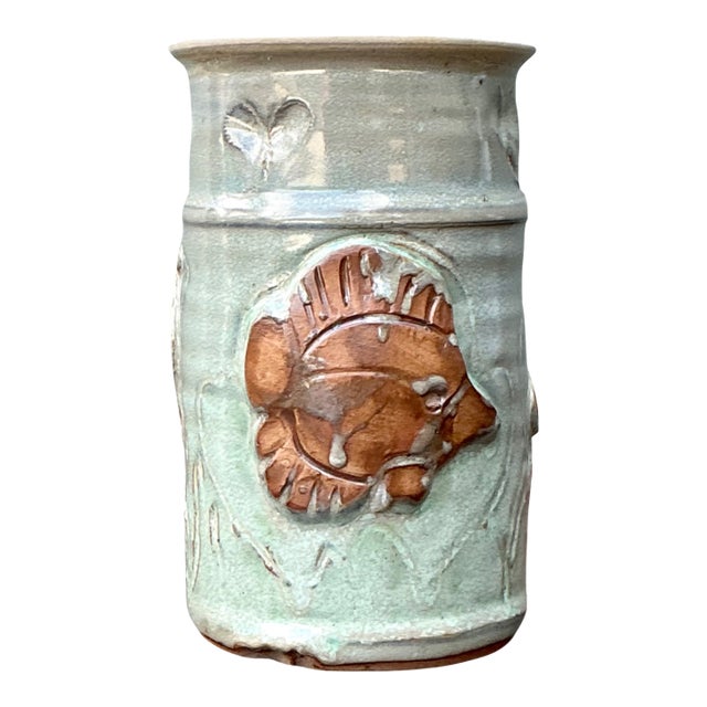 Handcrafted Sea Life Motif Ceramic Vase For Sale