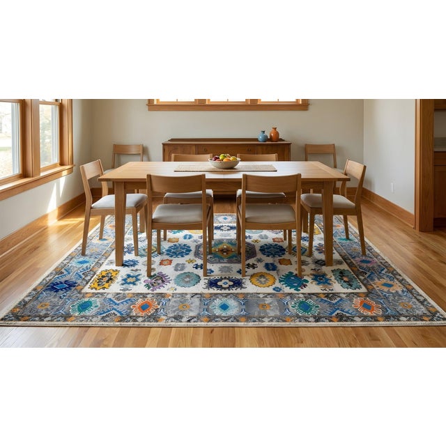 9x12 Ivory Hand-Knotted Wool Floral Constellation Tribal Modern Carpet Rug For Sale - Image 11 of 13