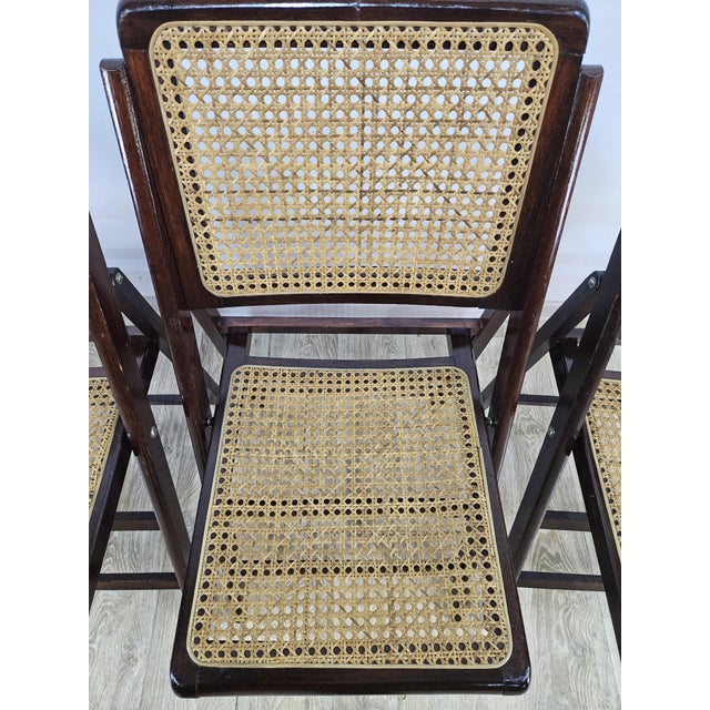 Folding Wooden Chairs with Raffia, 1970s, Set of 4 For Sale - Image 11 of 17