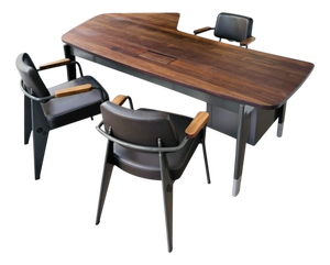 Presidence Executive Desk with 2 Executive Chairs and 1 Swivel Executive Chair by Jean Prouvé, Set of 4