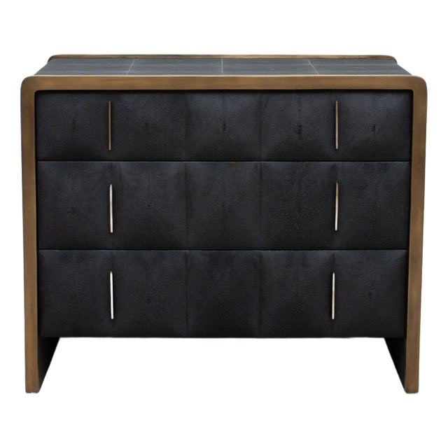 Quilted Chest of Drawers in Shagreen With Bronze Patina Brass Details by R&y Augousti For Sale