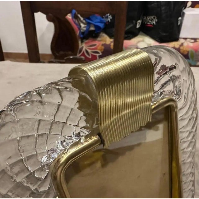 Barovier & Toso 1990s Barovier Style Art Deco Clear Murano Glass and Brass Picture Frame For Sale - Image 4 of 8