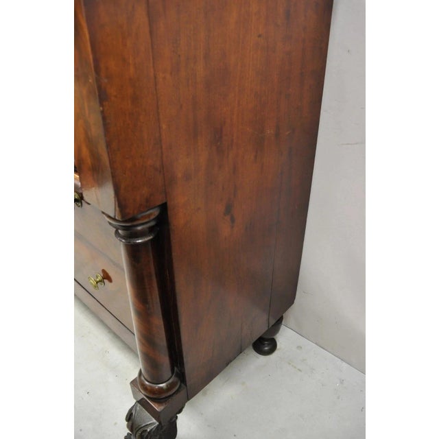 Antique American Empire Crotch Mahogany Step Back Tall Chest Dresser W/ Paw Feet For Sale - Image 11 of 12