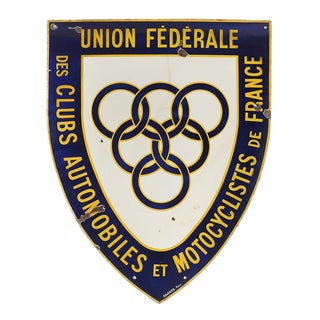 Advertising Enamel Federal Union of Car Clubs and Motorcyclists France Sign For Sale