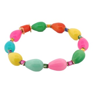 Happy Vibes Rainbow Glass & Gold Beaded Anklet For Sale