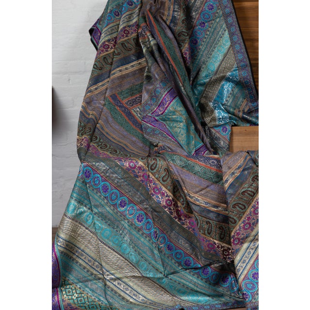Turquoise Mid 20th Century Indian Turquoise, Violet & Gold Silk Embroidered Fabric For Sale - Image 8 of 12