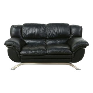 Nicoletti Modern Black Leather Sofa For Sale