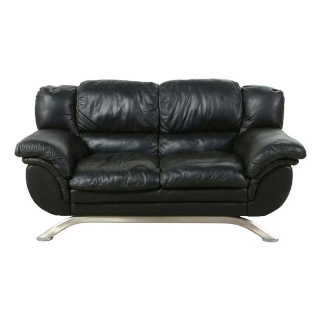 Nicoletti Modern Black Leather Sofa For Sale