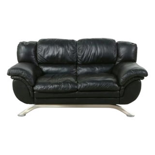 Nicoletti Modern Black Leather Sofa Loveseat For Sale