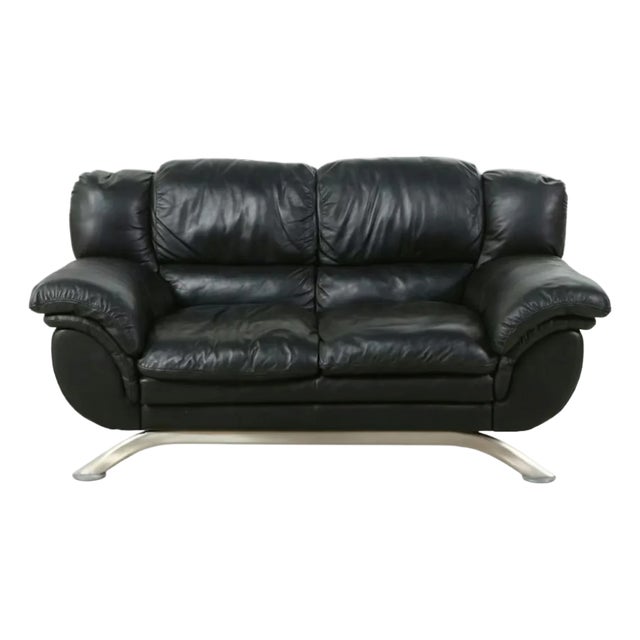Nicoletti Modern Black Leather Sofa Loveseat For Sale