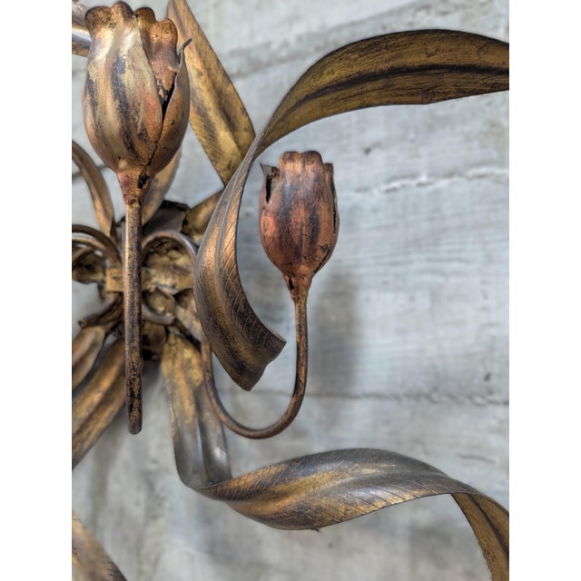 Metal Large Golden Tulip Wall Sconce, 1960s For Sale - Image 7 of 8