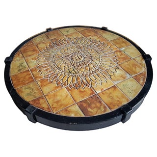 Round Coffee Table with Vallauris Ceramic Capron Barrois, France, 1960s For Sale
