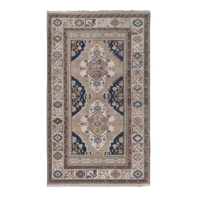 Hand Woven Geometric Turkish Oushak Wool Rug 2'9'' X 5'1'' For Sale