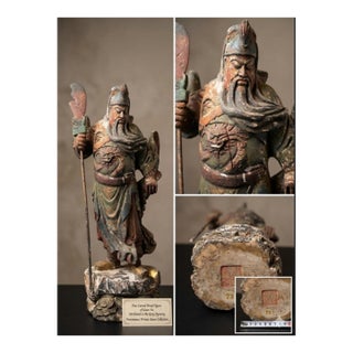 Fine Antique Chinese Carved Polychrome Wood Figure of Guan Yu – Qing Dynasty For Sale