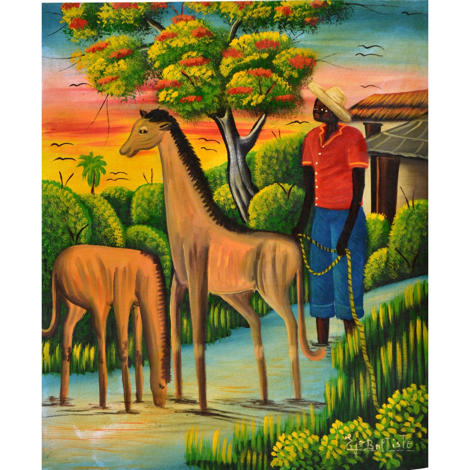 G.J Baptiste Acrylic Painting of Haitian Country Scene Chairish