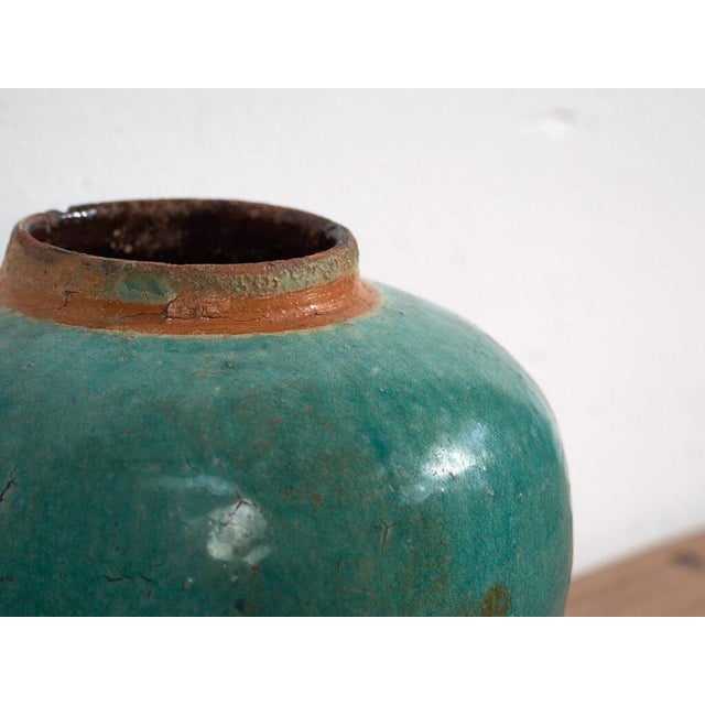 Antique Turquoise Ceramic Vase For Sale - Image 3 of 6