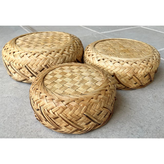 Late 20th-Century Artfully Handwoven Trio of Nested Rattan Circular Baskets For Sale - Image 15 of 18