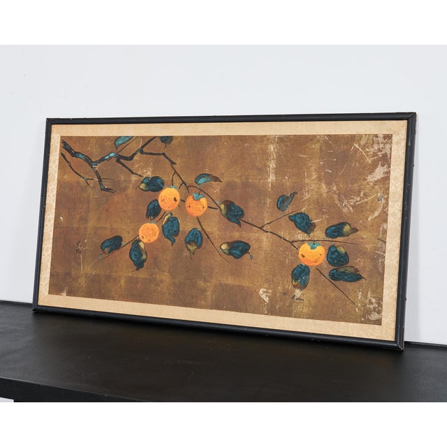 Japanese Showa Painted Panel Screen Persimmon Branch For Sale - Image 4 of 17